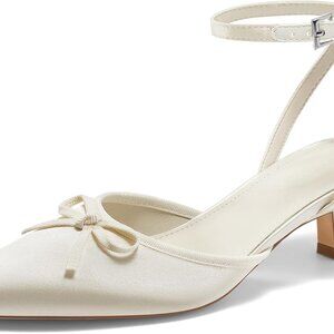 Satin Kitten Low Heels Women 2.09in Bow Pointed Toe Dress Party Shoes